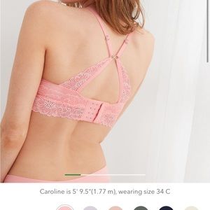 aerie sunny full coverage lightly lined bloom lace trimmer bra in hot pink 34a